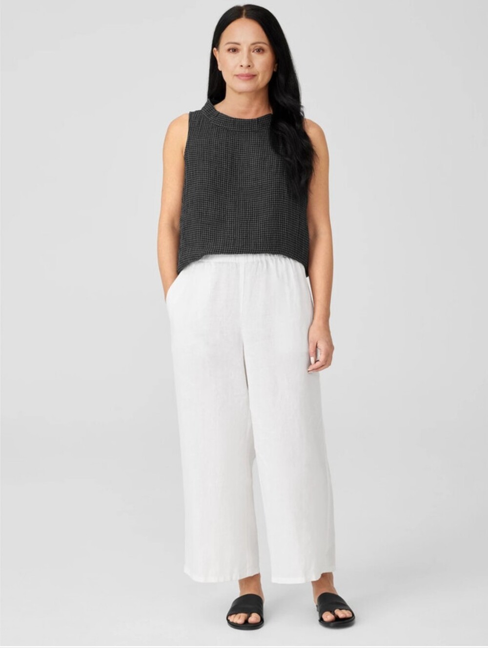 Eileen Fisher Organic Linen Cropped Wide Leg Pants